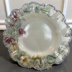 Vintage W. G. &Co. Limoges France Bowl Plate 9-1/2" Scalloped Hand Painted Green